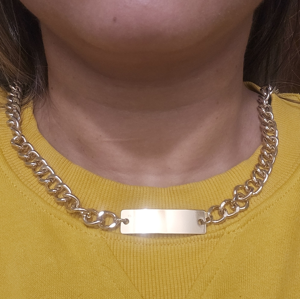H&M Gold Bar Statement Necklace Womens Chunky